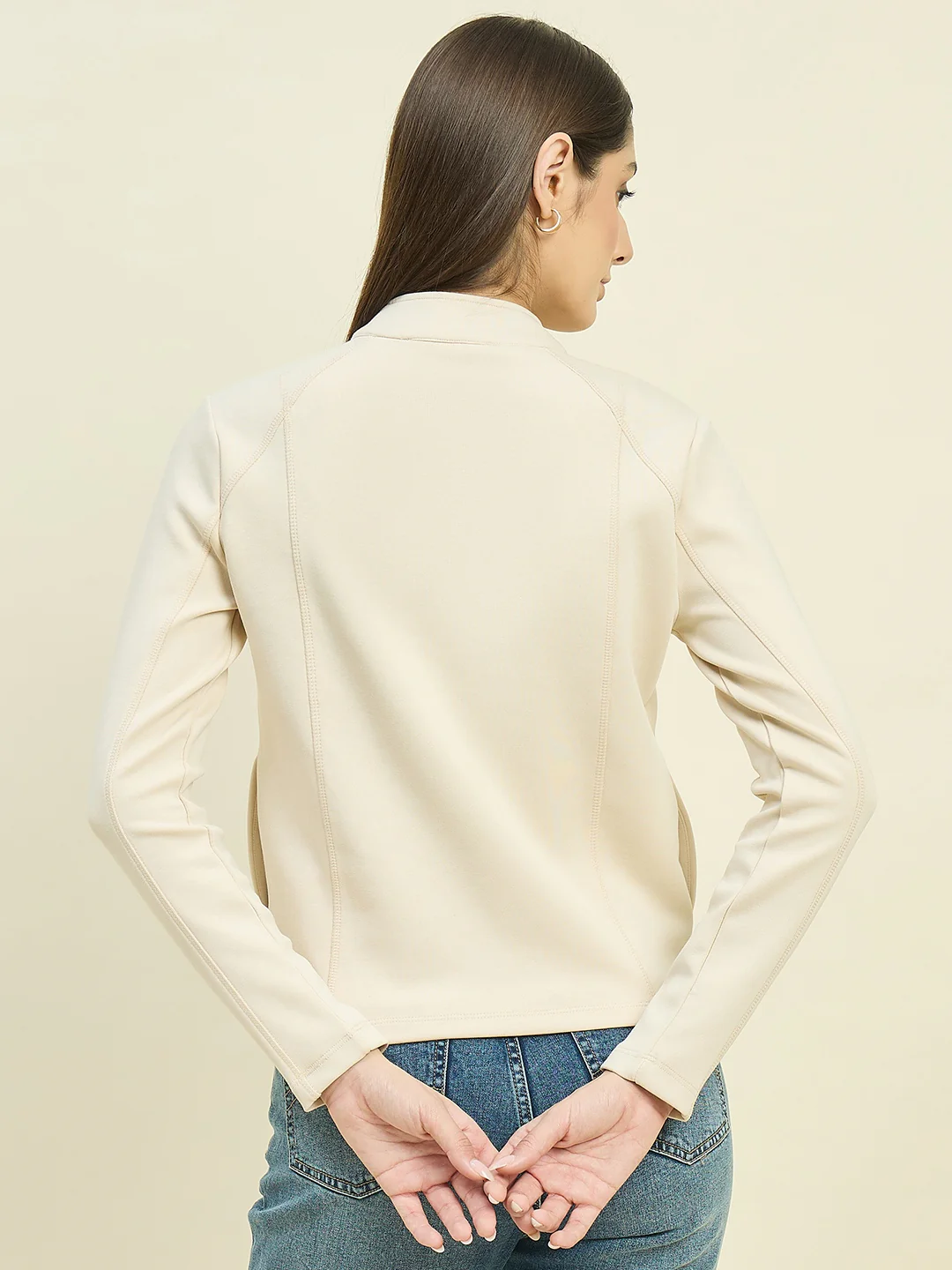 Madame Beige Cotton Blend Mock Neck Sweatshirt - Image 6