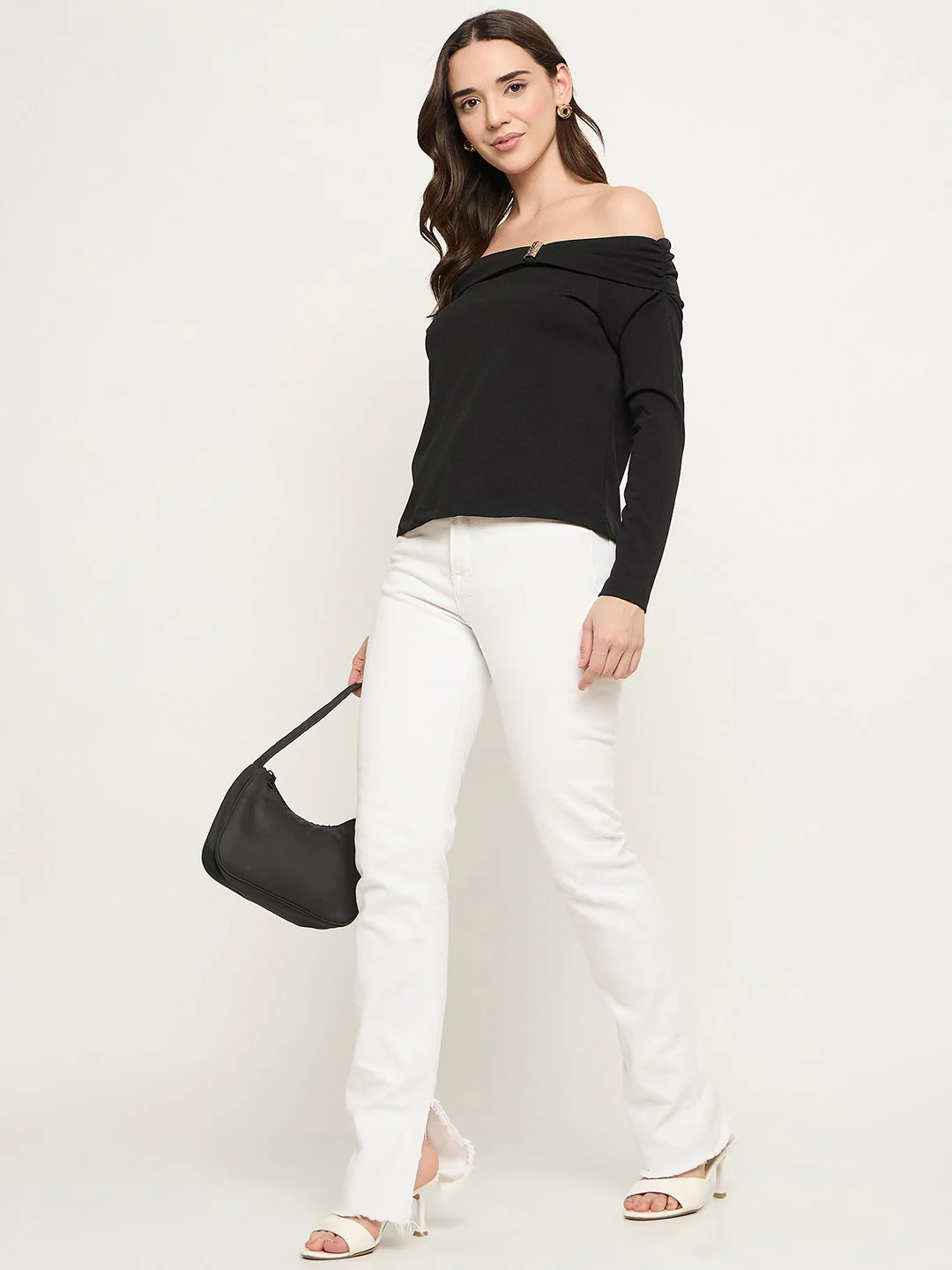 Madame Black Ruched Off Shoulder Top - Image 2
