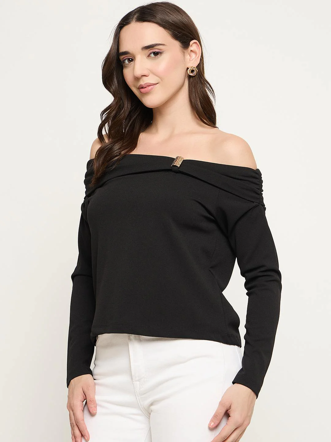 Madame Black Ruched Off Shoulder Top - Image 5