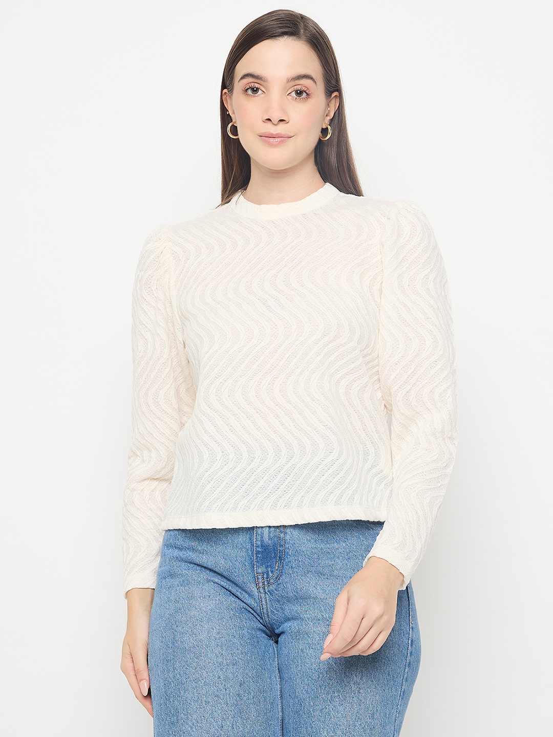 Madame Lace and Textured Off White Top - Image 3