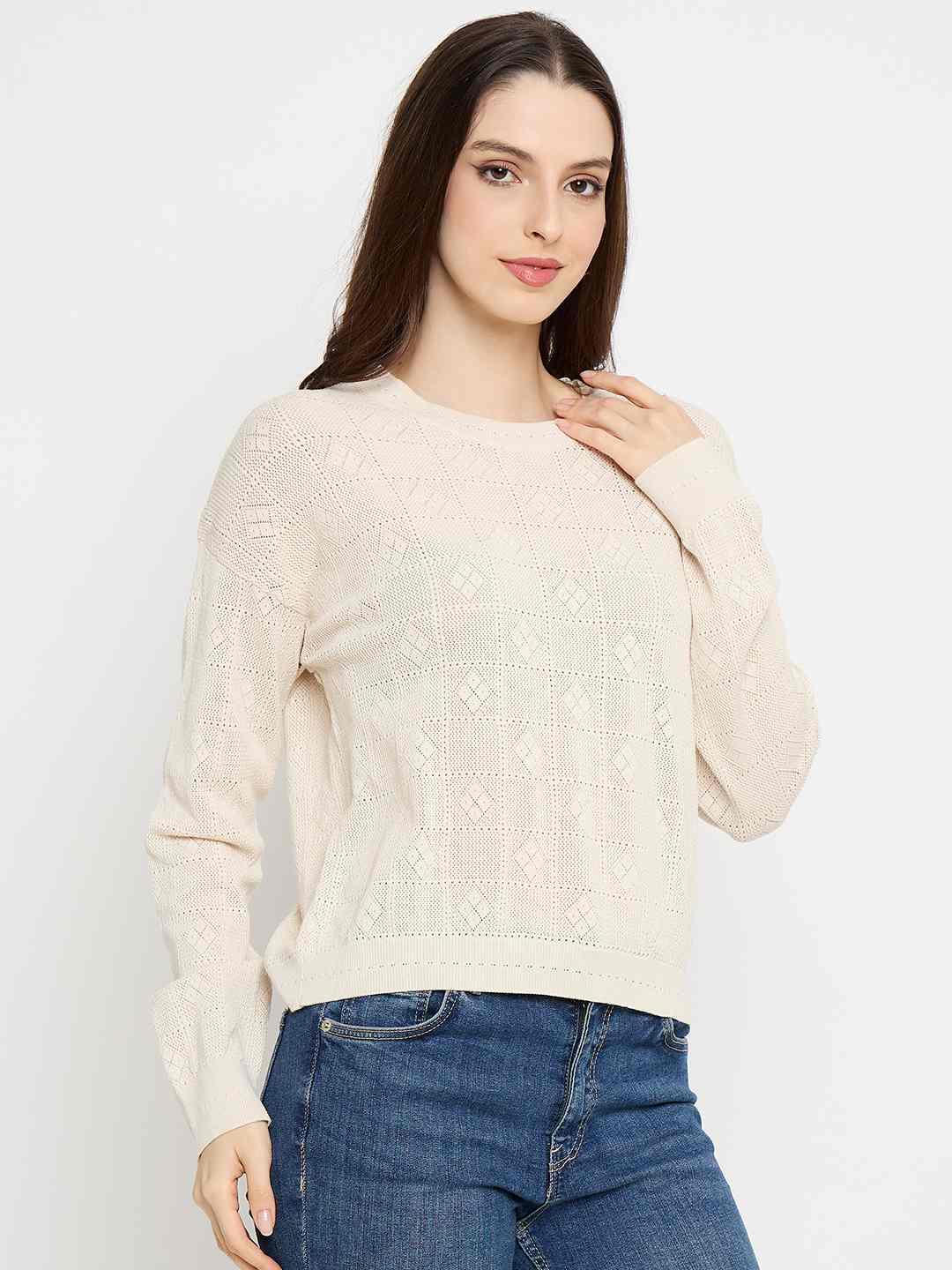Madame Textured Knit Beige Pullover Sweater - Image 4