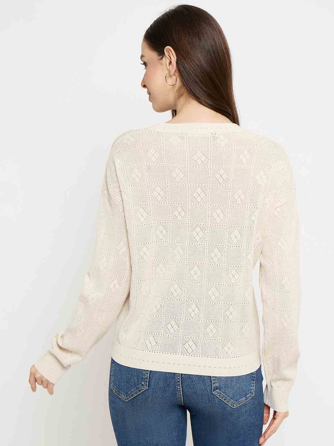 Madame Textured Knit Beige Pullover Sweater - Image 6