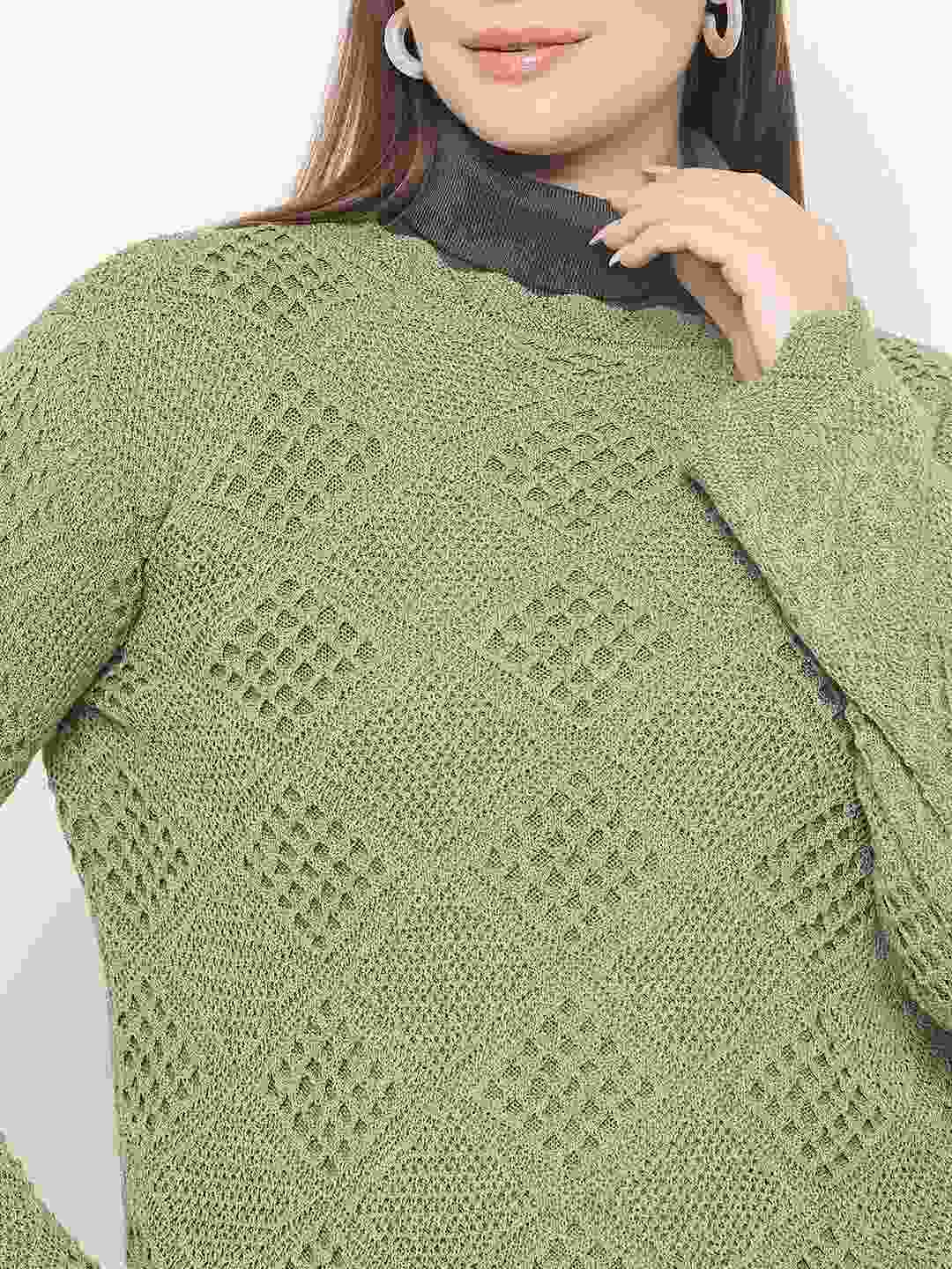 Madame Textured Scalloped Hem Green Knitted Top - Image 8