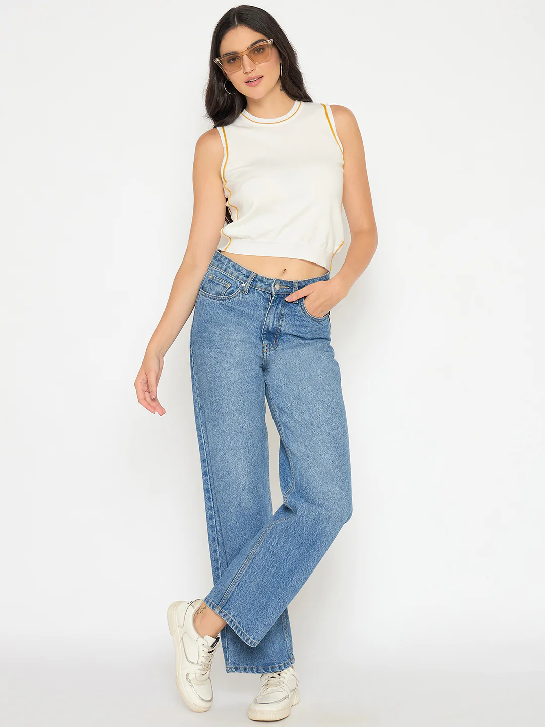 Madame Contrast Trim Yellow Knitted Top - Image 2