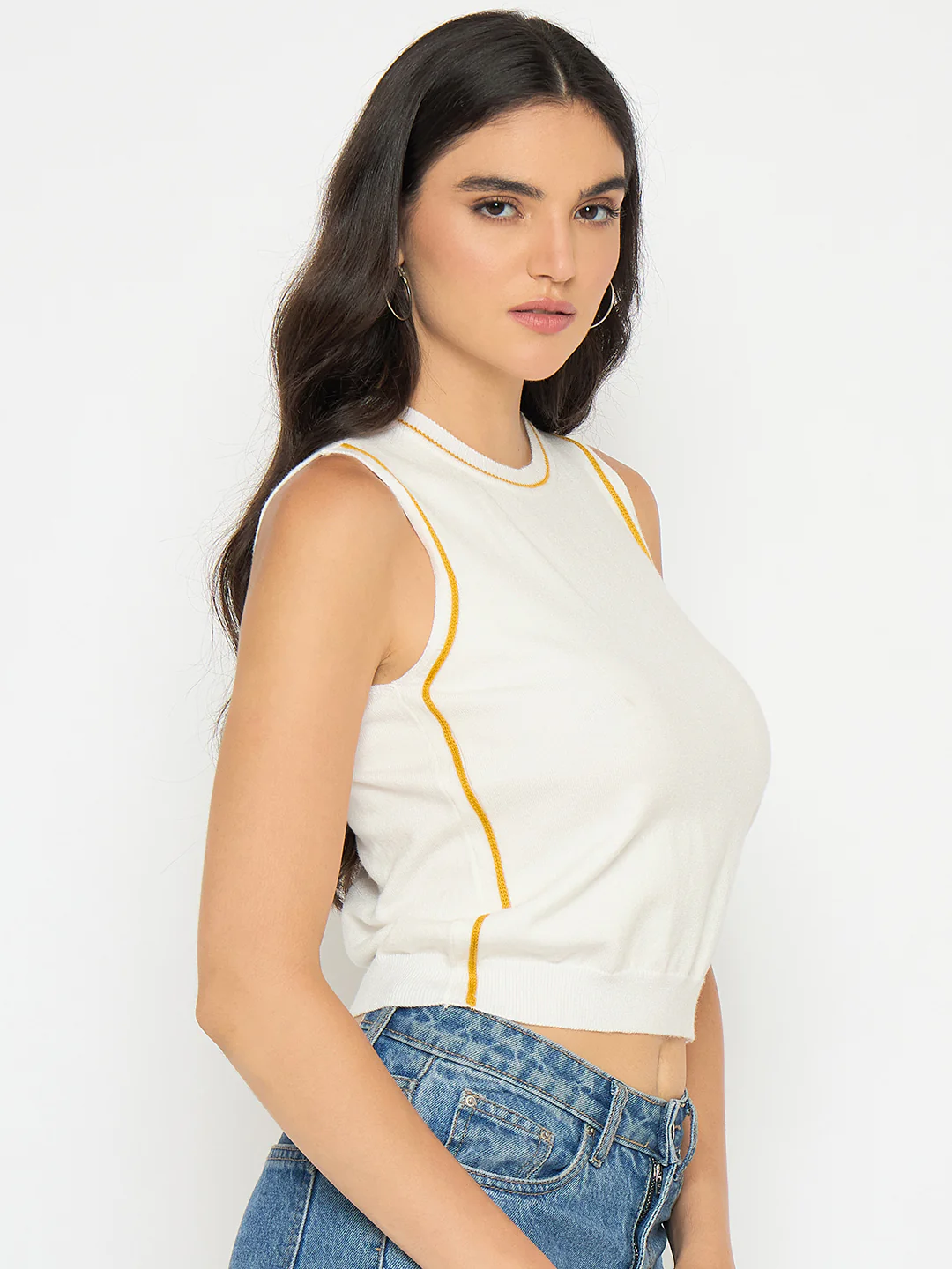 Madame Contrast Trim Yellow Knitted Top - Image 4