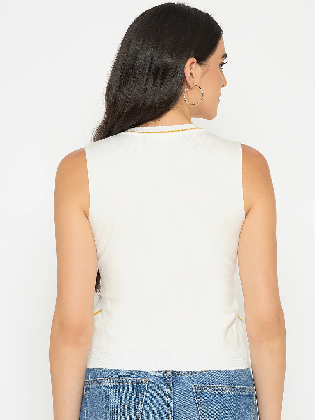 Madame Contrast Trim Yellow Knitted Top - Image 6