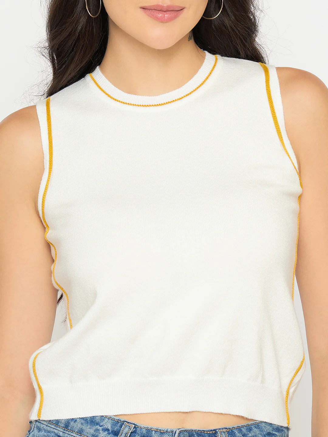 Madame Contrast Trim Yellow Knitted Top - Image 7