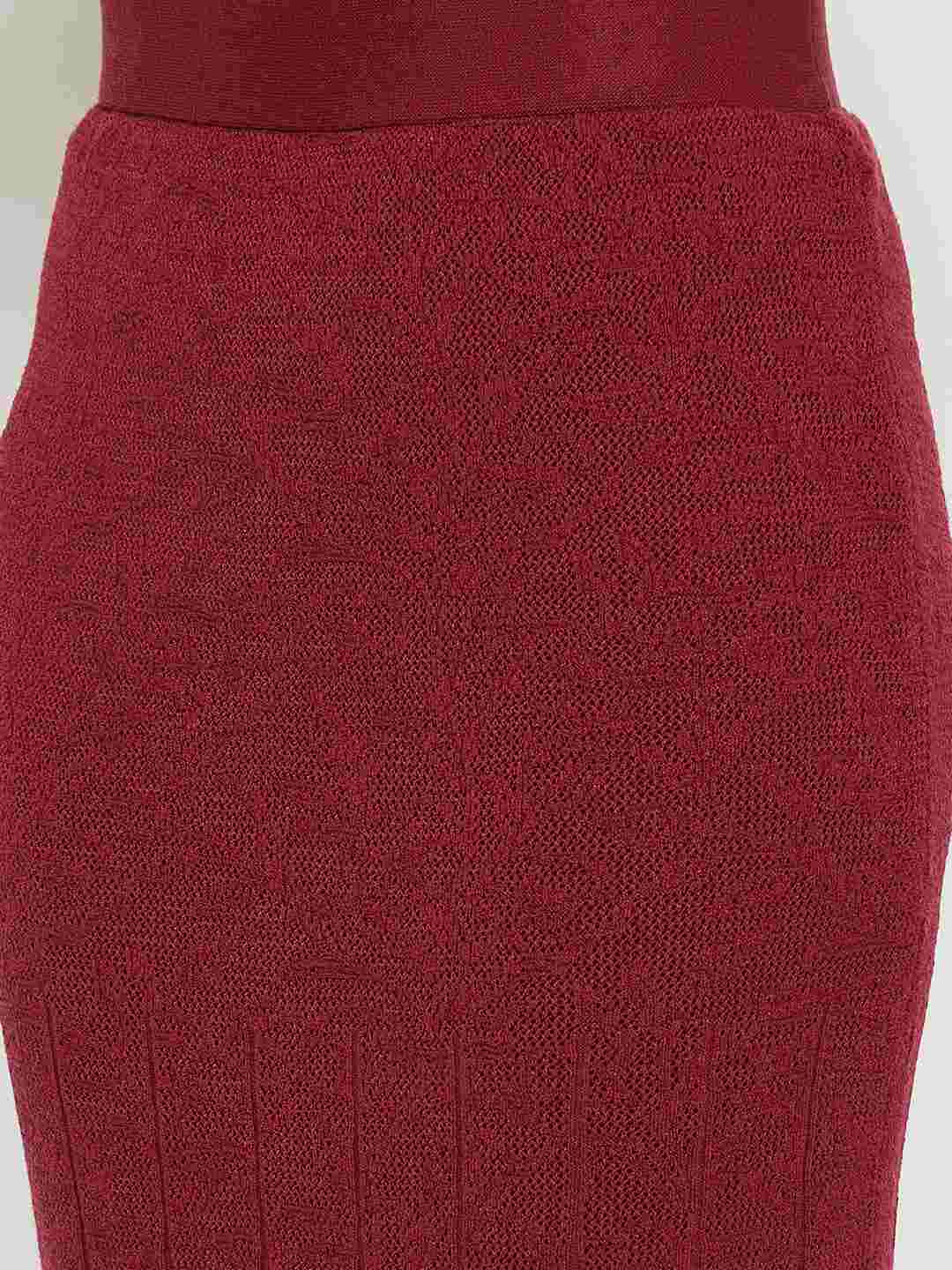 Madame Full Sleeve Top and Maxi Skirt Wine Red Knitted Co-ord Set - Image 7