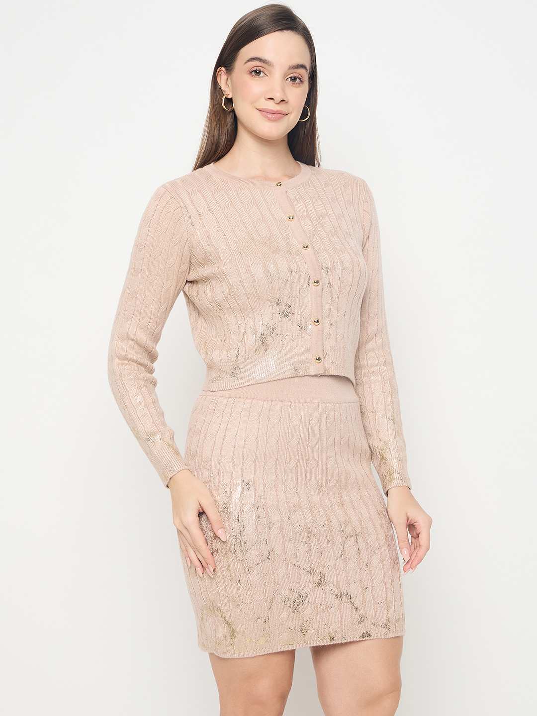 Madame Buttoned Top and Mini Skirt Peach Co-ord Set - Image 5