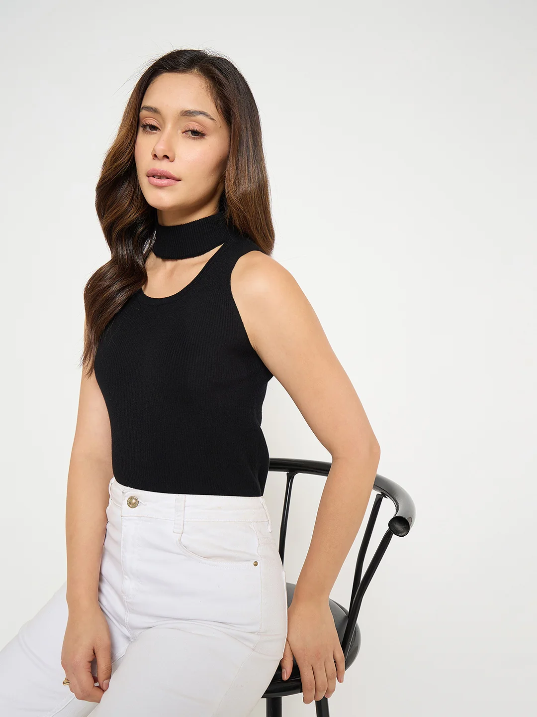 Madame mock Neck Tank Knit crop Top - Image 2