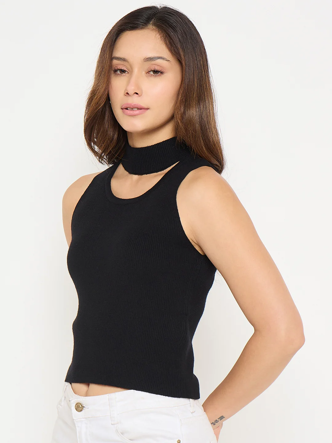 Madame mock Neck Tank Knit crop Top - Image 5
