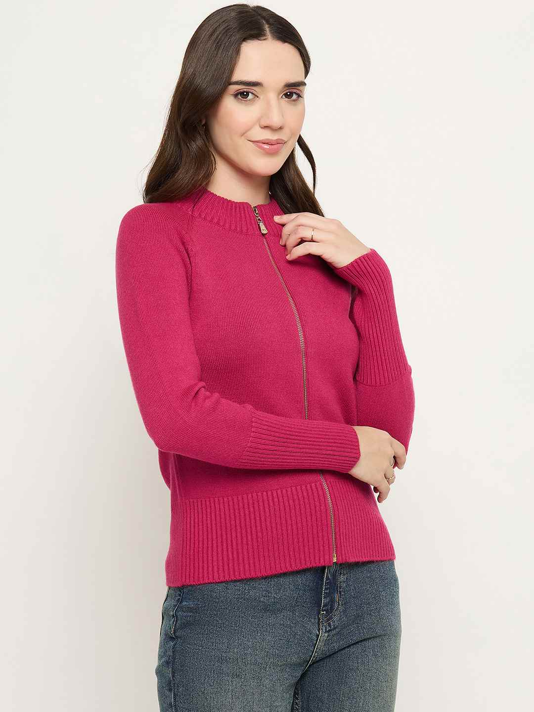 Madame Mock Neck Fuschia Pink Cardigan - Image 4