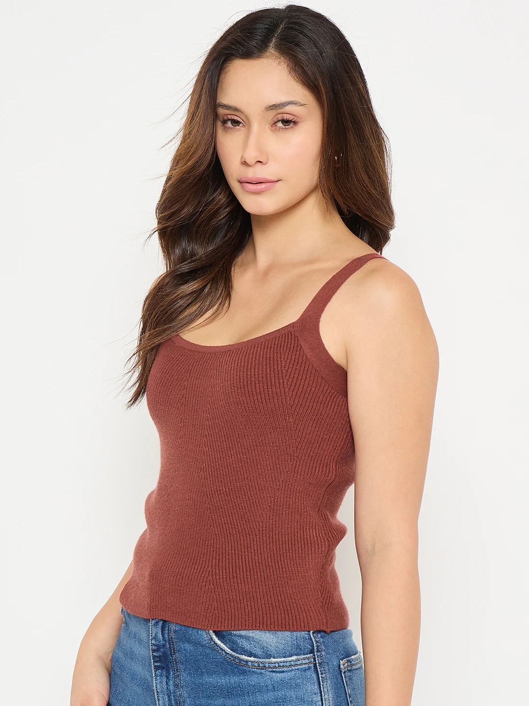 Madame Camisole Neck Rust Knit Crop Top - Image 5