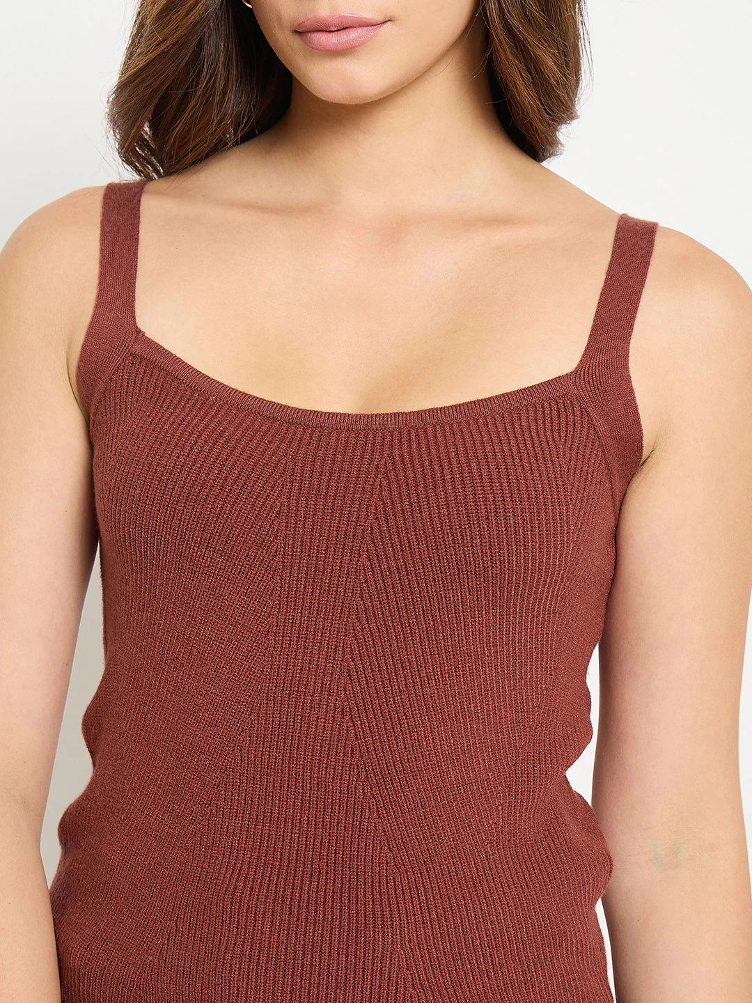 Madame Camisole Neck Rust Knit Crop Top - Image 7