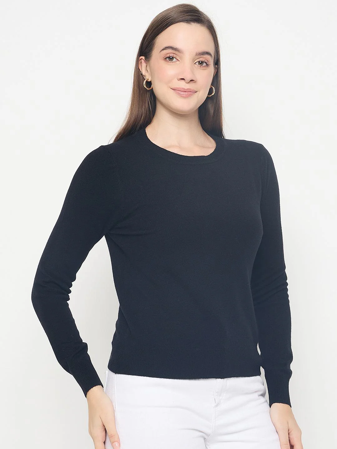 Madame Solid Black Pullover Sweater - Image 4