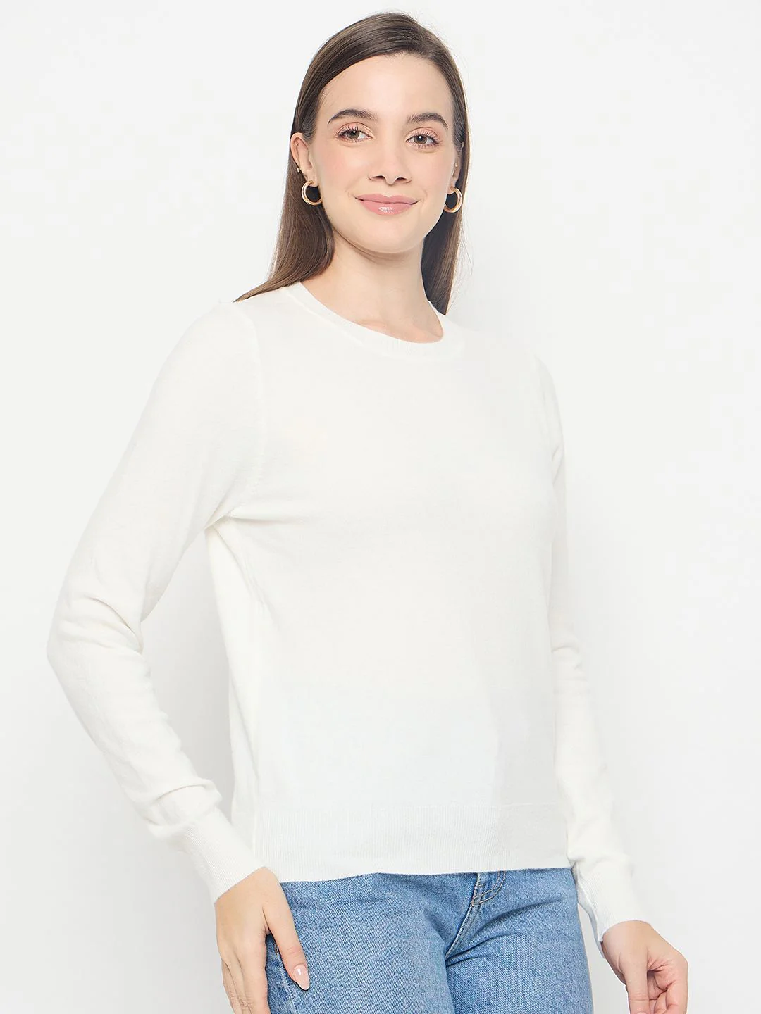 Madame Solid White Pullover Sweater - Image 4