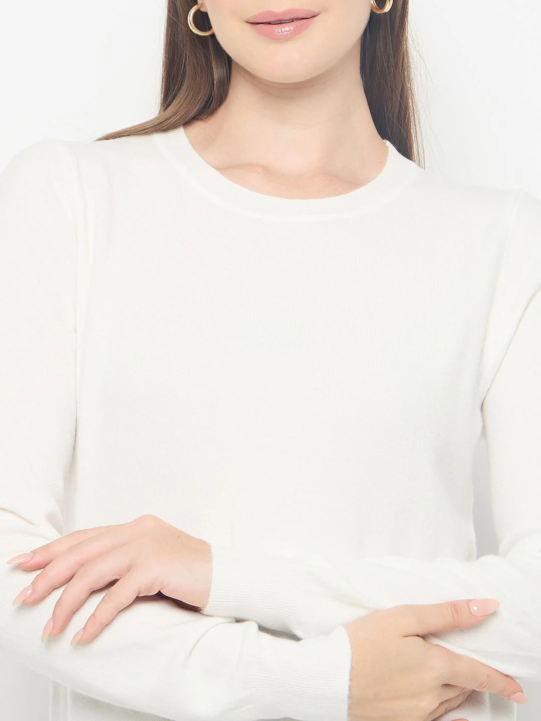Madame Solid White Pullover Sweater - Image 7