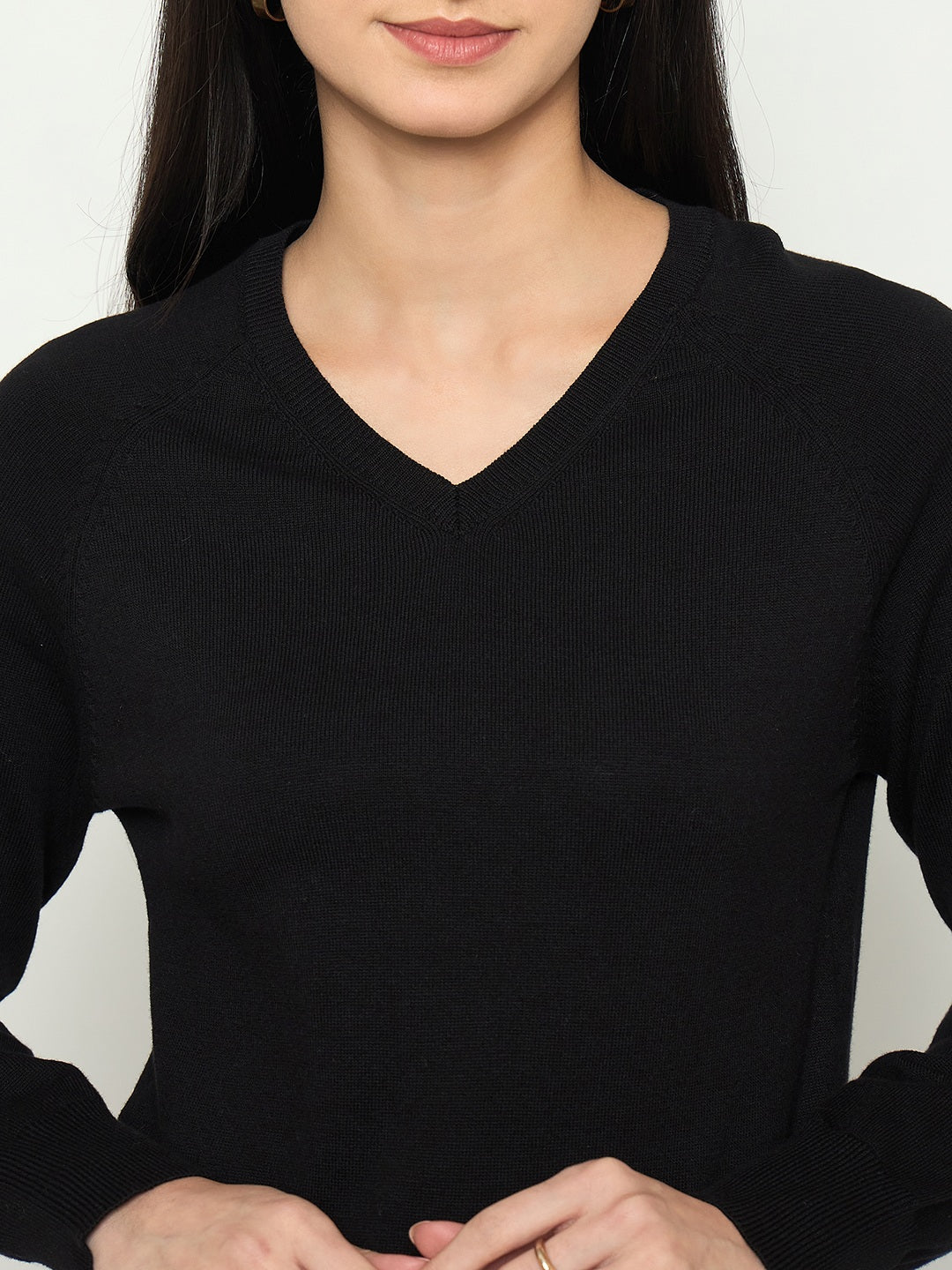 Madame V Neck Solid Black Sweater - Image 7