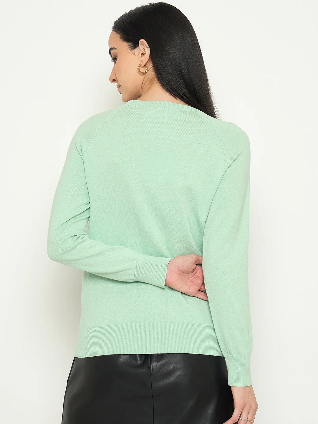 Madame V Neck Solid Green Sweater - Image 6