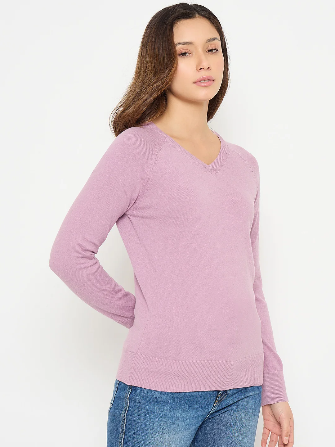 Madame V Neck Solid mauve Sweater - Image 4
