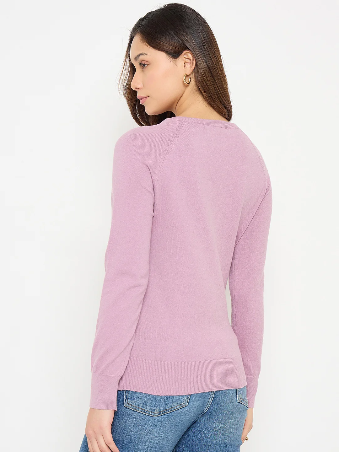 Madame V Neck Solid mauve Sweater - Image 6