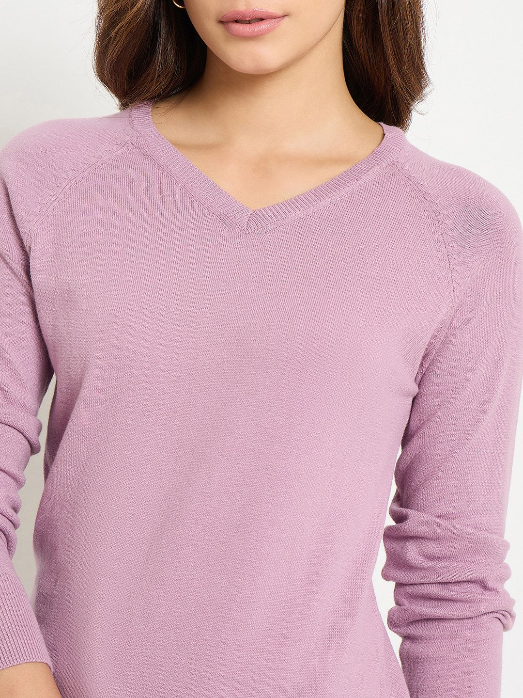Madame V Neck Solid mauve Sweater - Image 7
