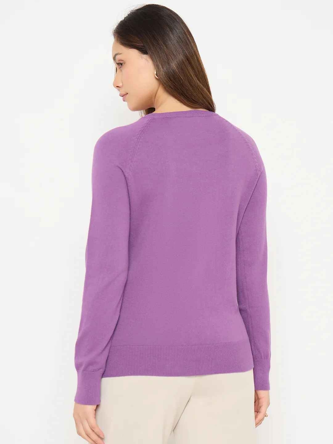 Madame V Neck Purple Solid Sweater - Image 6