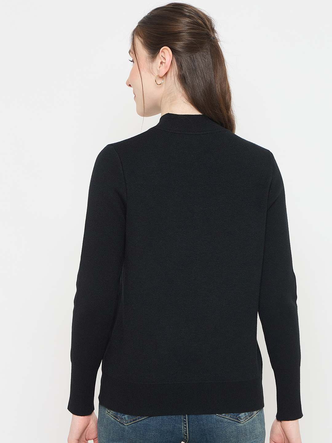 Madame Crew Neck Solid Black Sweater - Image 6