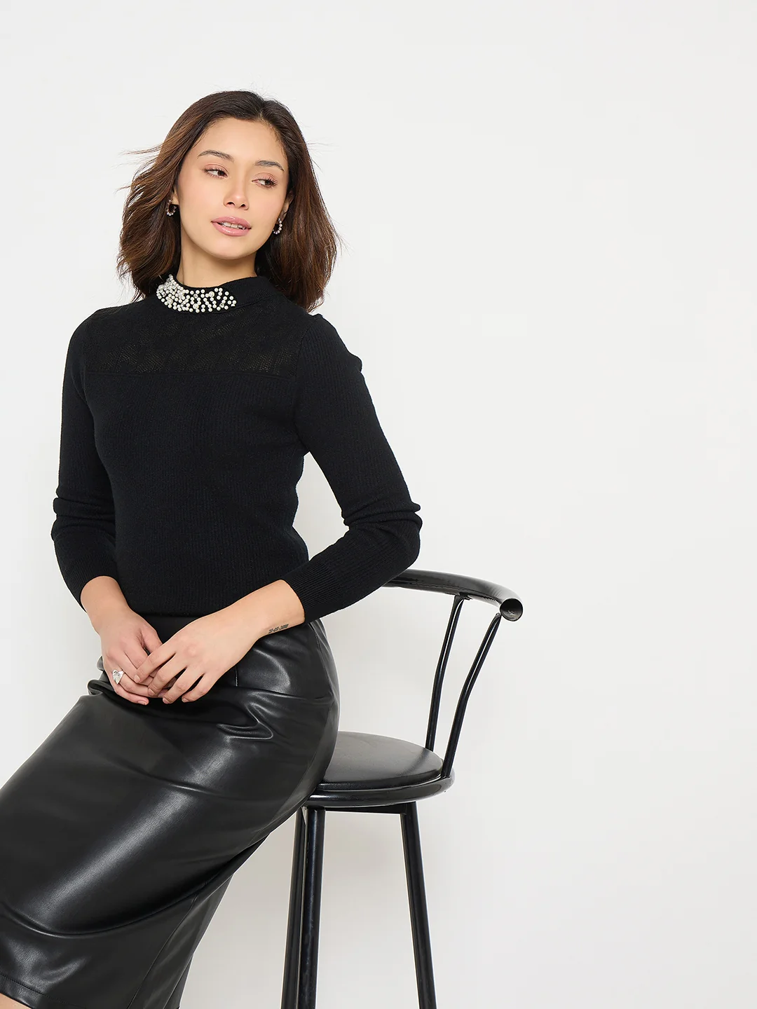 Madame Mock Neck Black Embellished Sweater - Image 2