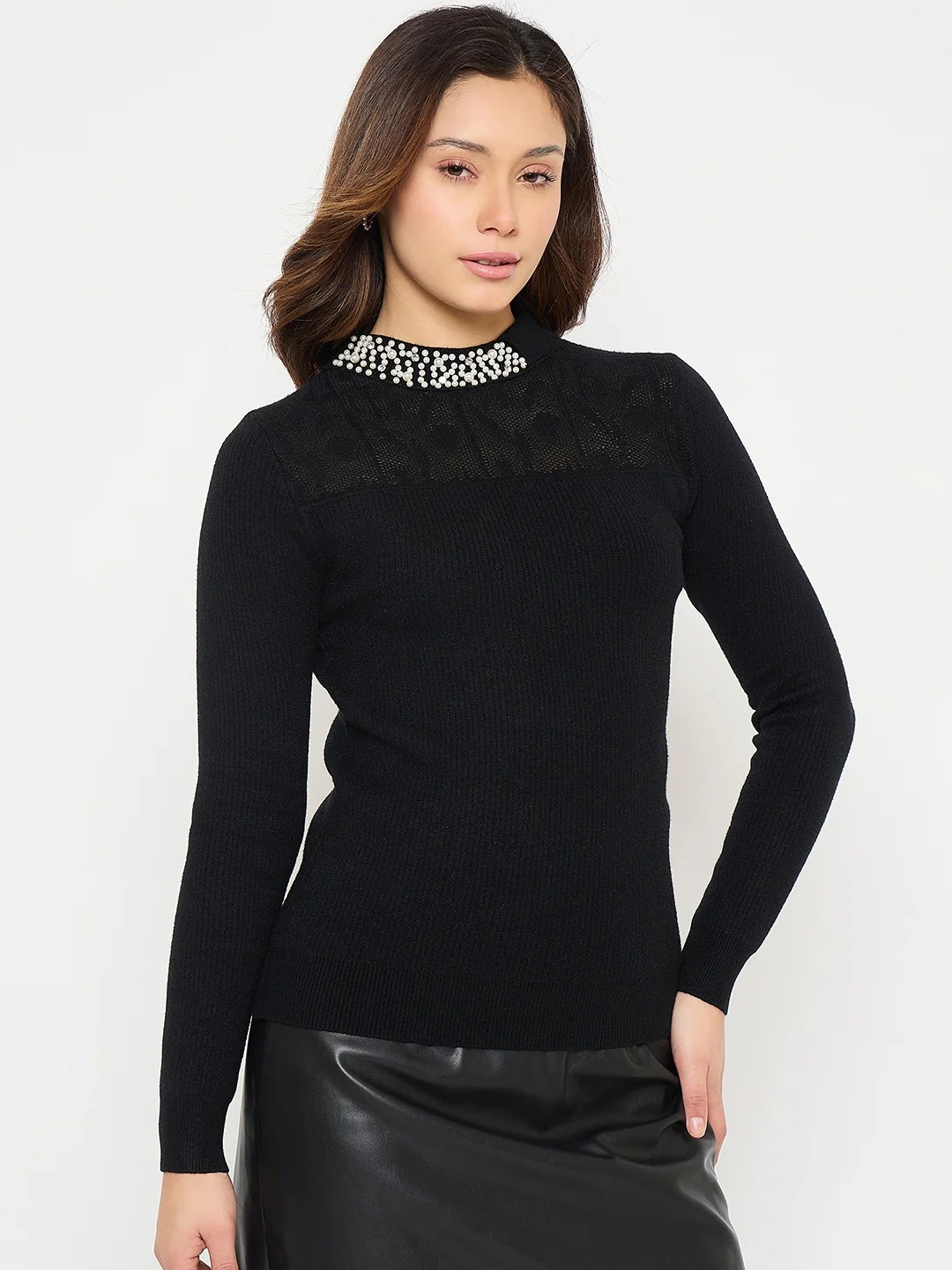 Madame Mock Neck Black Embellished Sweater - Image 4