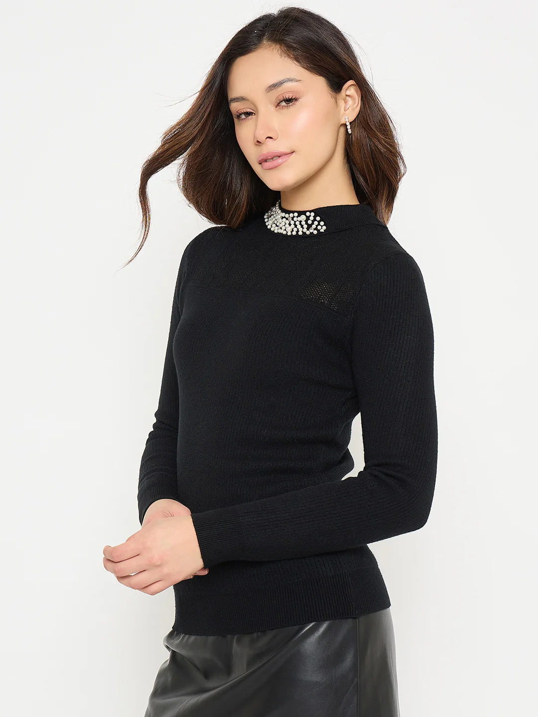 Madame Mock Neck Black Embellished Sweater - Image 5