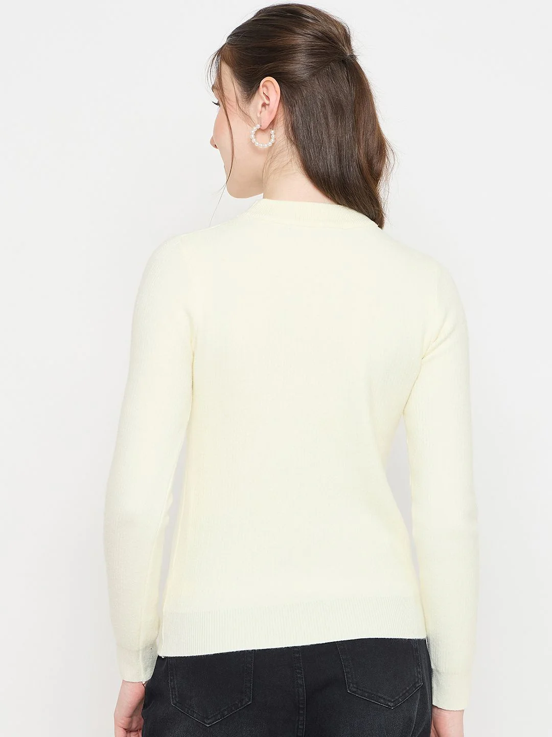 Madame Mock Neck Embellished Off White Sweater - Image 6