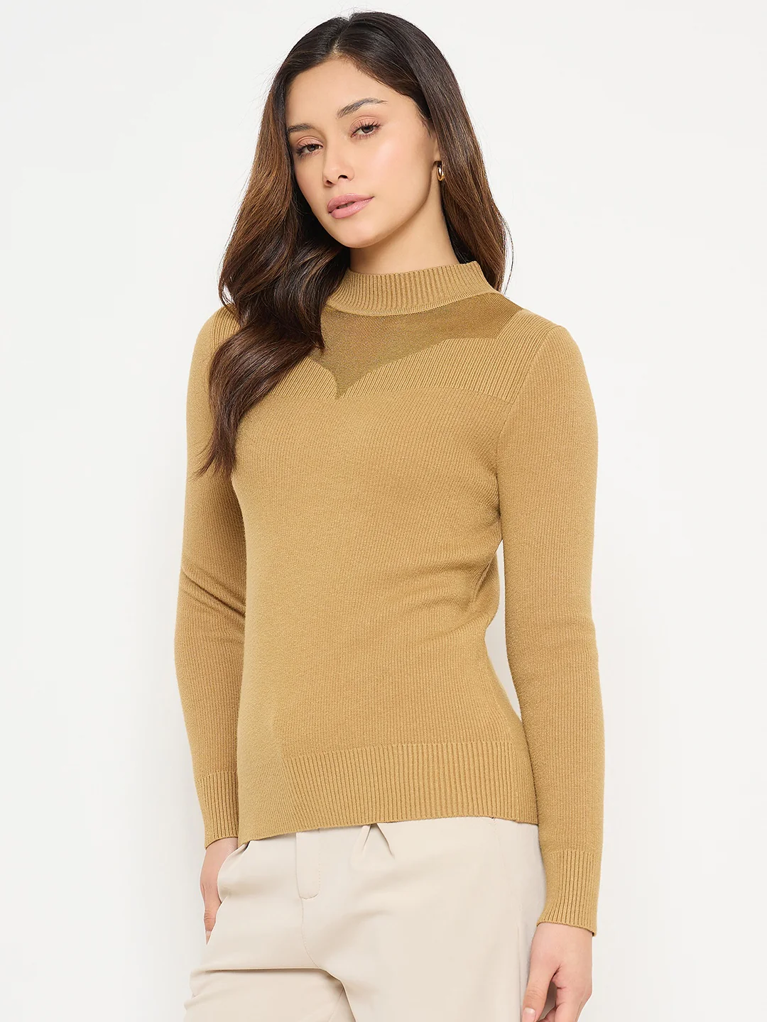 Madame Mock Neck Solid Mustard Yellow Sweater - Image 5