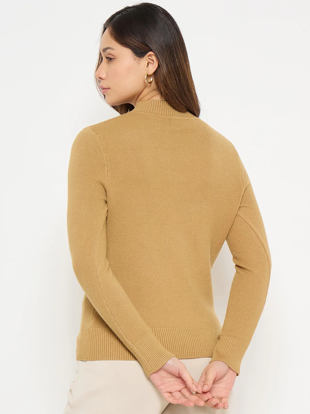 Madame Mock Neck Solid Mustard Yellow Sweater - Image 6