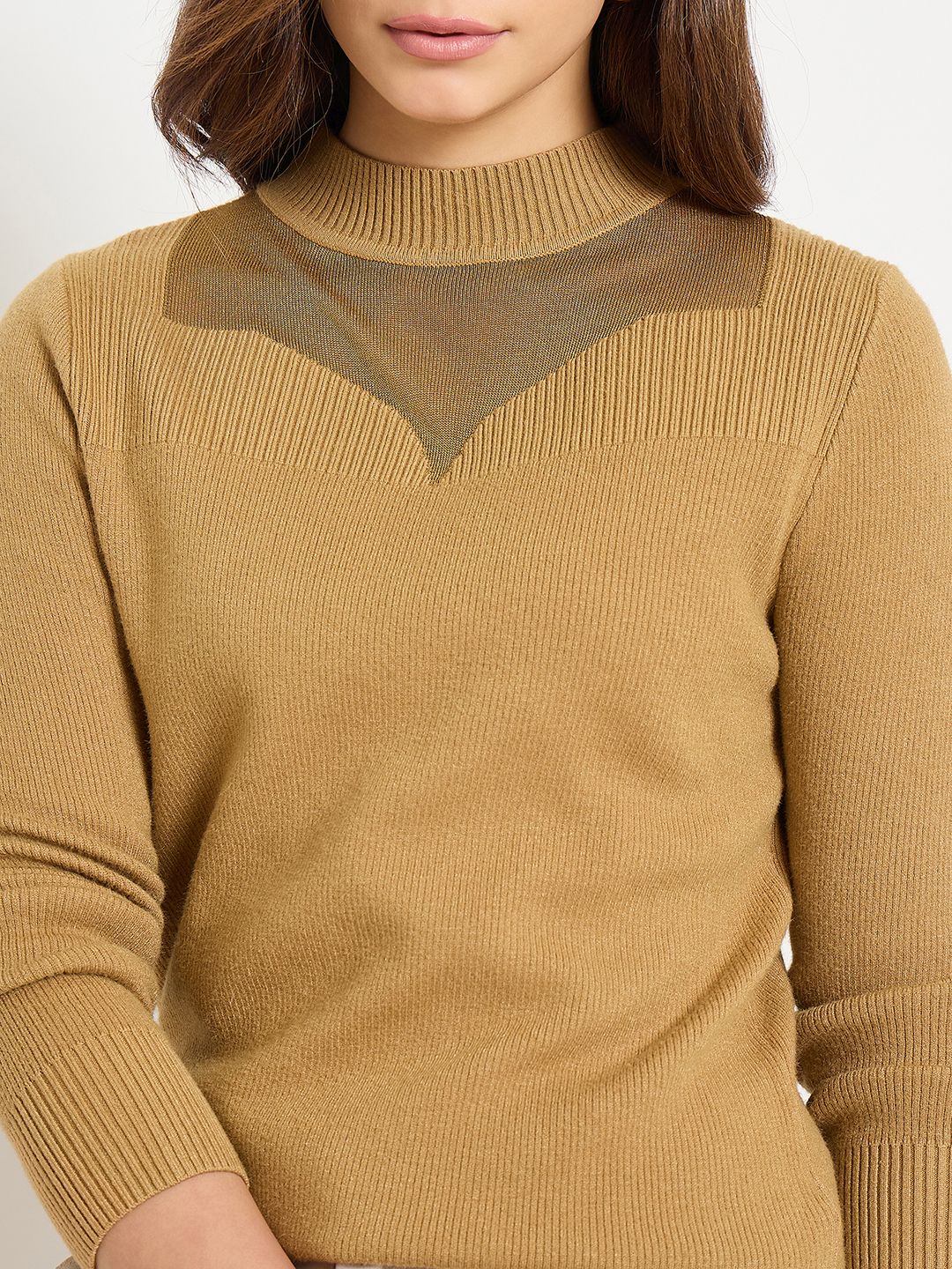 Madame Mock Neck Solid Mustard Yellow Sweater - Image 7