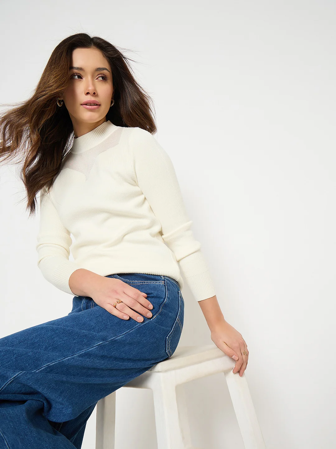 Madame Mock Neck Off White Solid Sweater - Image 2