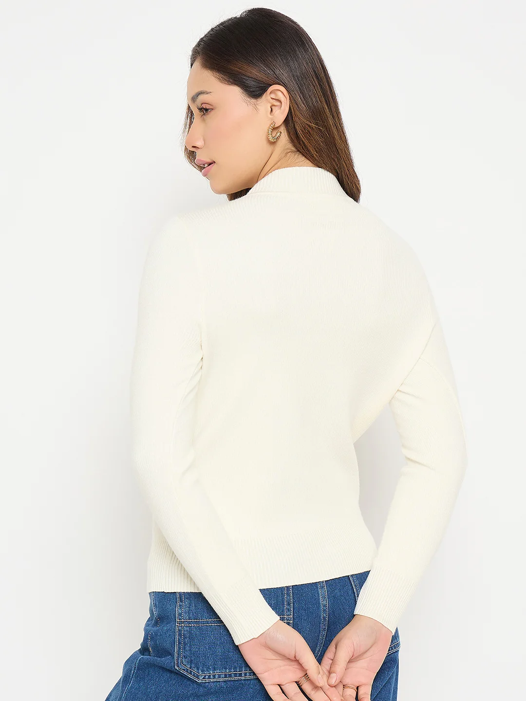 Madame Mock Neck Off White Solid Sweater - Image 6