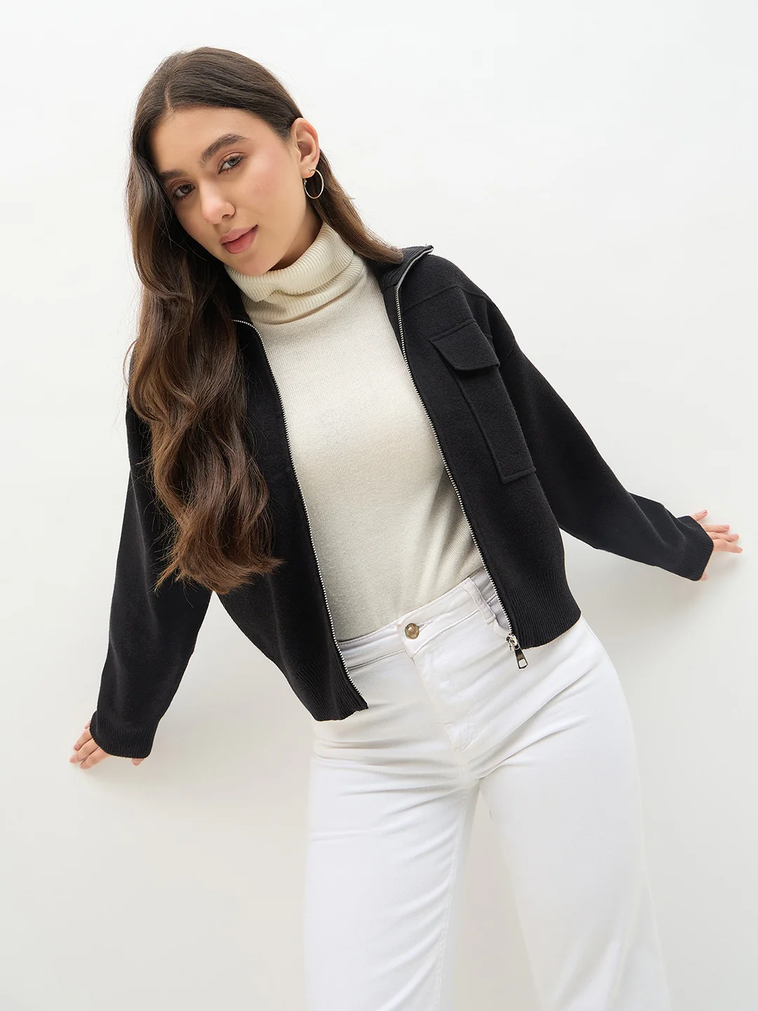 Madame Shirt Collar Black Jacket - Image 2