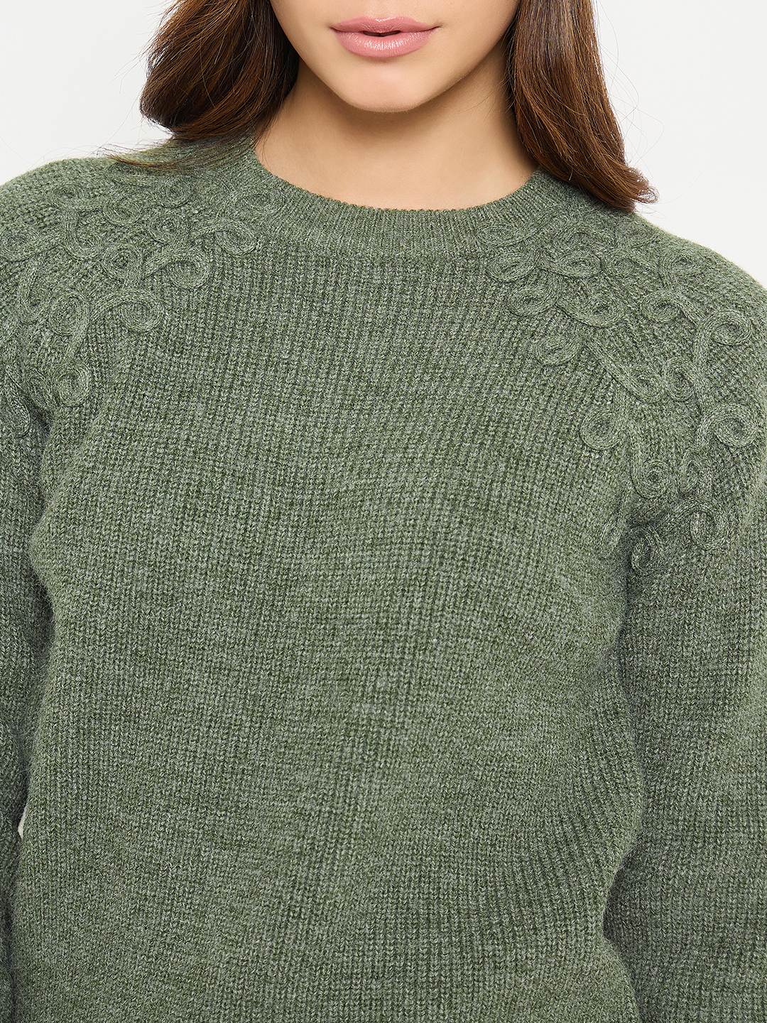 Madame Embroidered Olive Green Sweater - Image 7