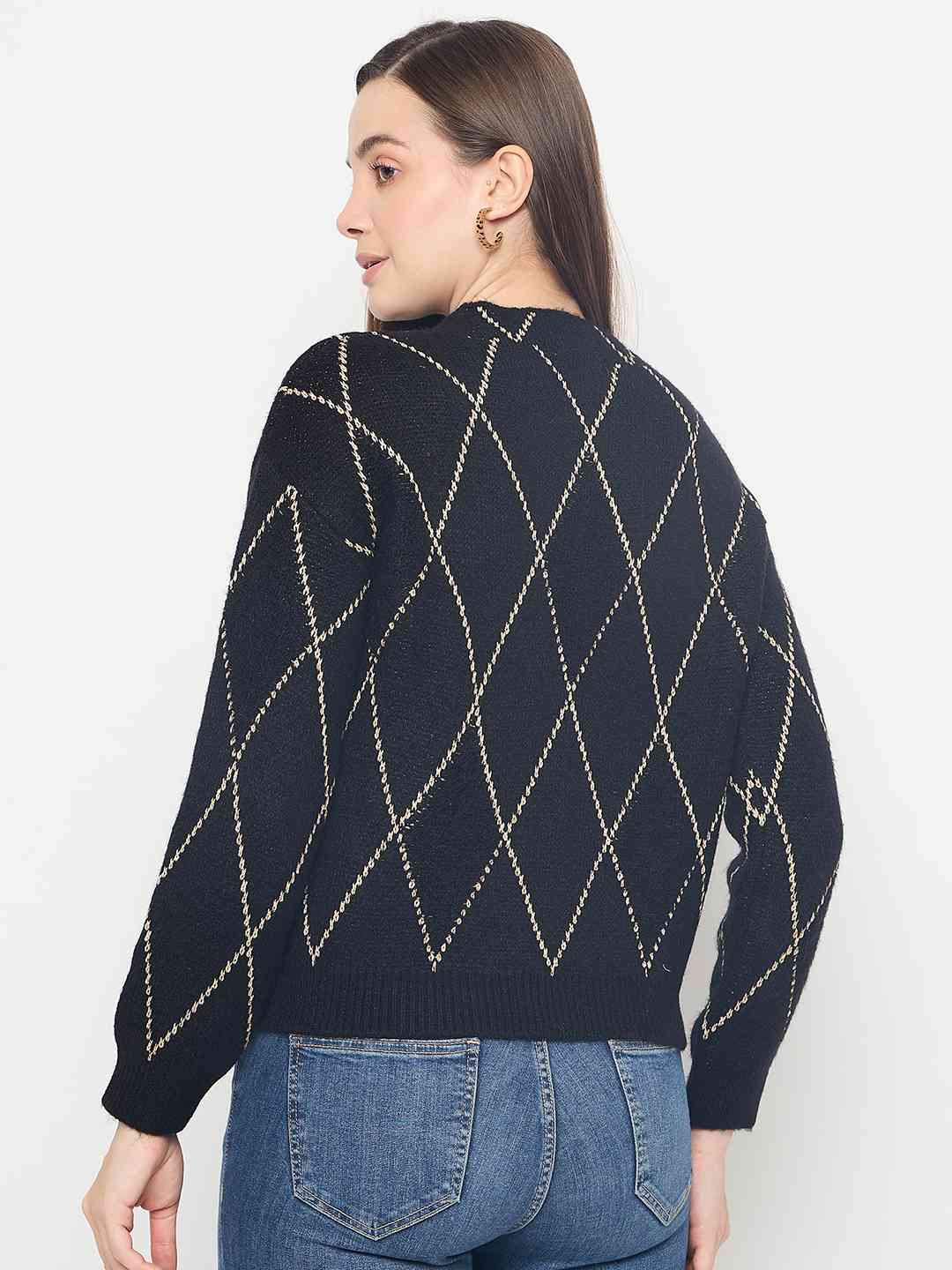 Madame Geometric Print Acrylic Blend Black Sweater - Image 6