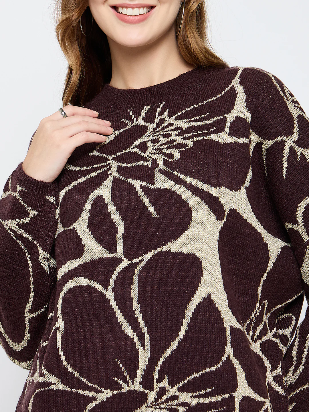 Madame Floral Print Coffee Brown Sweater - Image 7