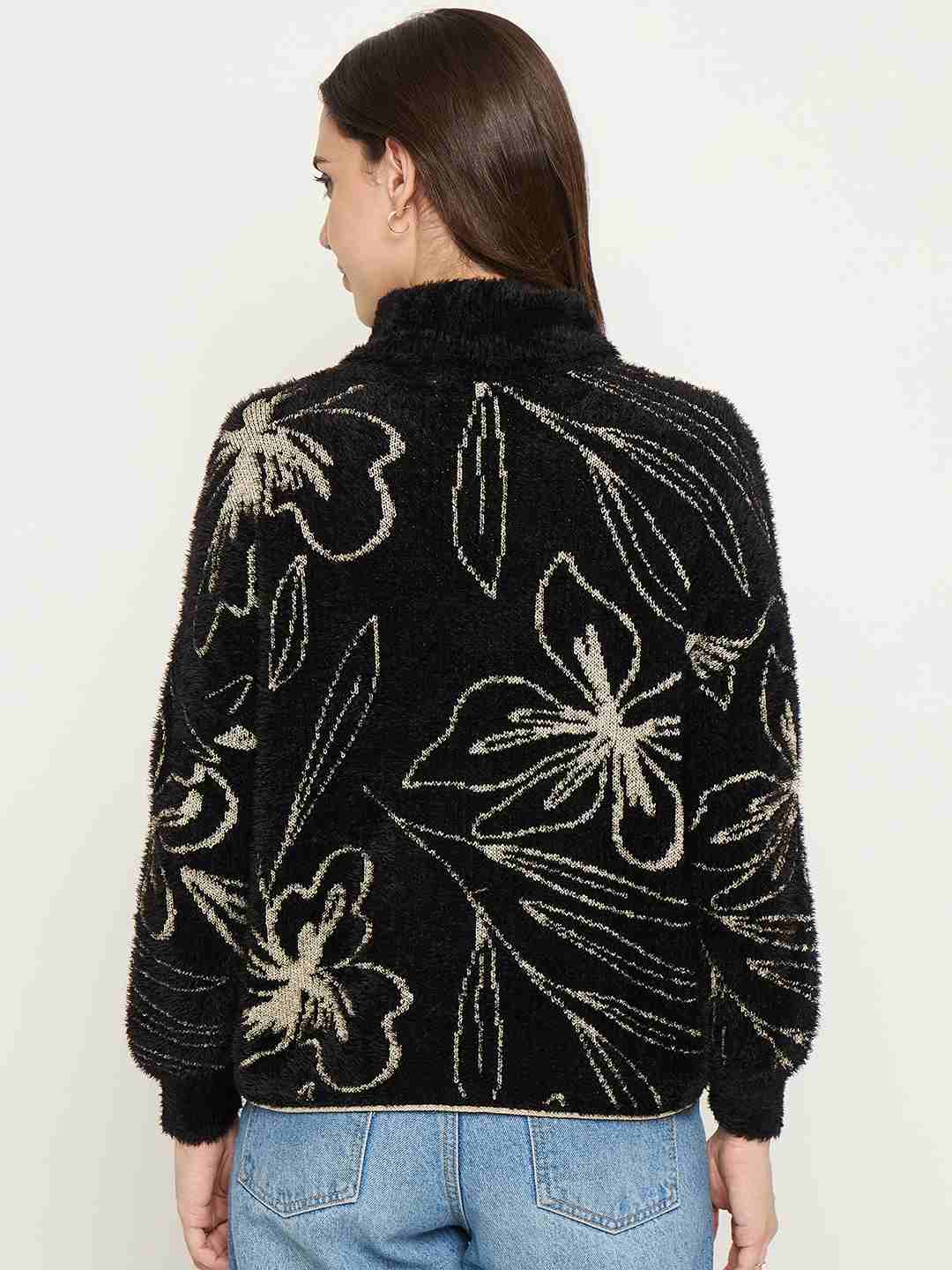 Madame Floral Print High Neck Black Sweater - Image 6