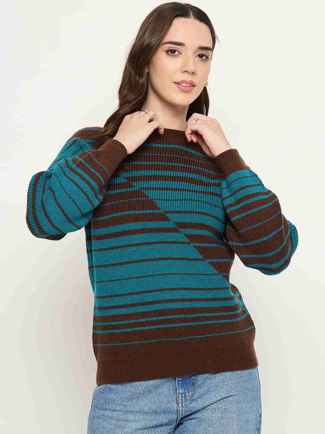 Madame Brown Stripe Print Sweater - Image 2