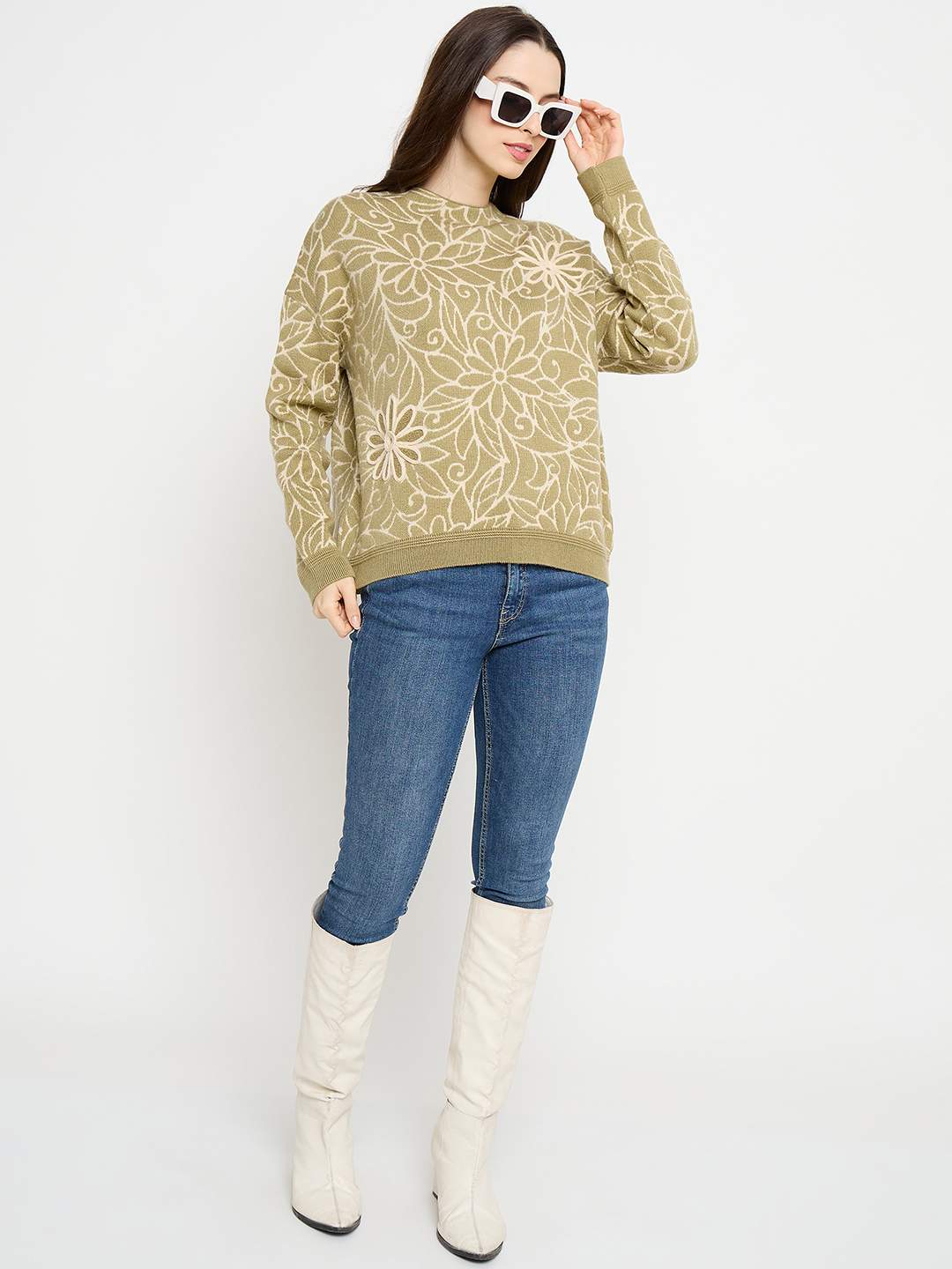Madame Floral Print Pista Green Sweater - Image 2