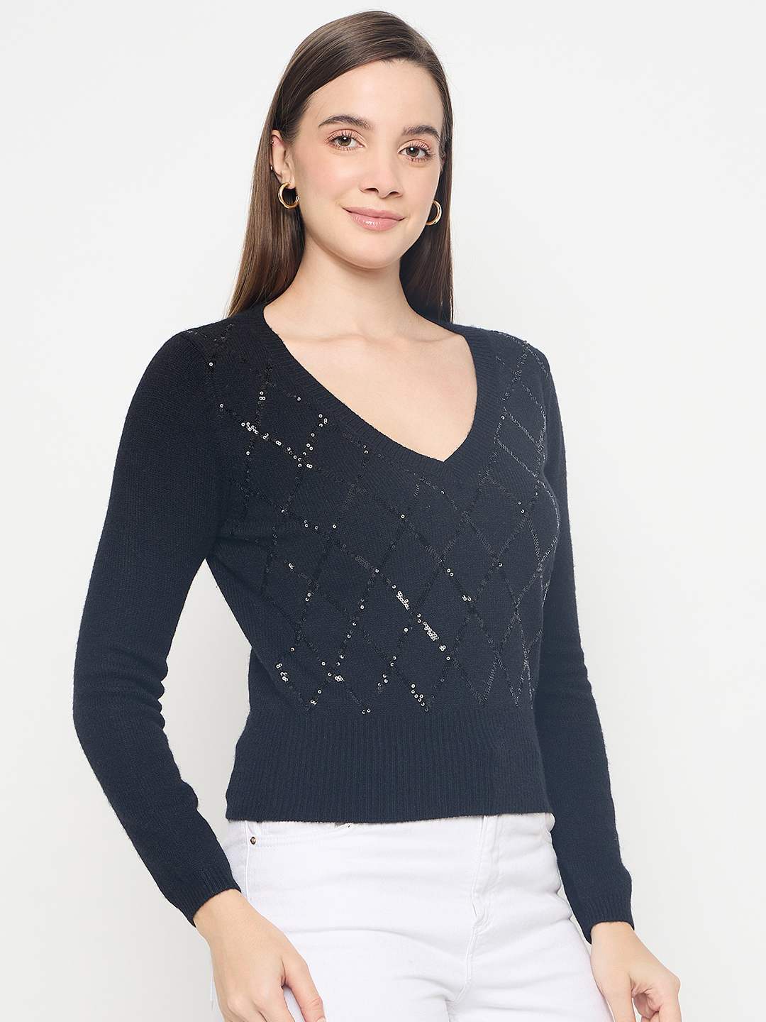 Madame Embellished Black Crop Sweater - Image 4