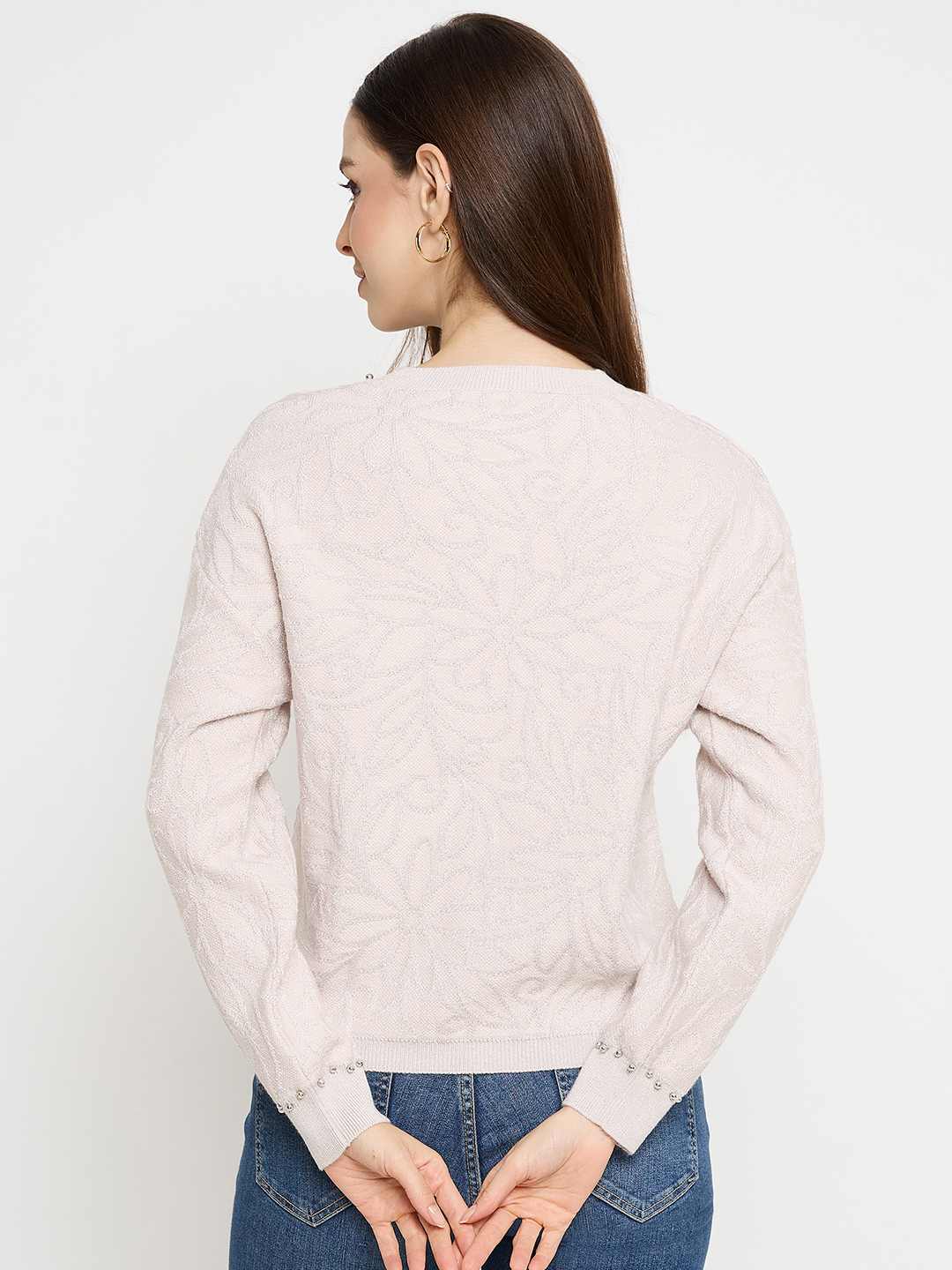 Madame Pearl Embellished Floral Embroidered Pink Sweater - Image 6