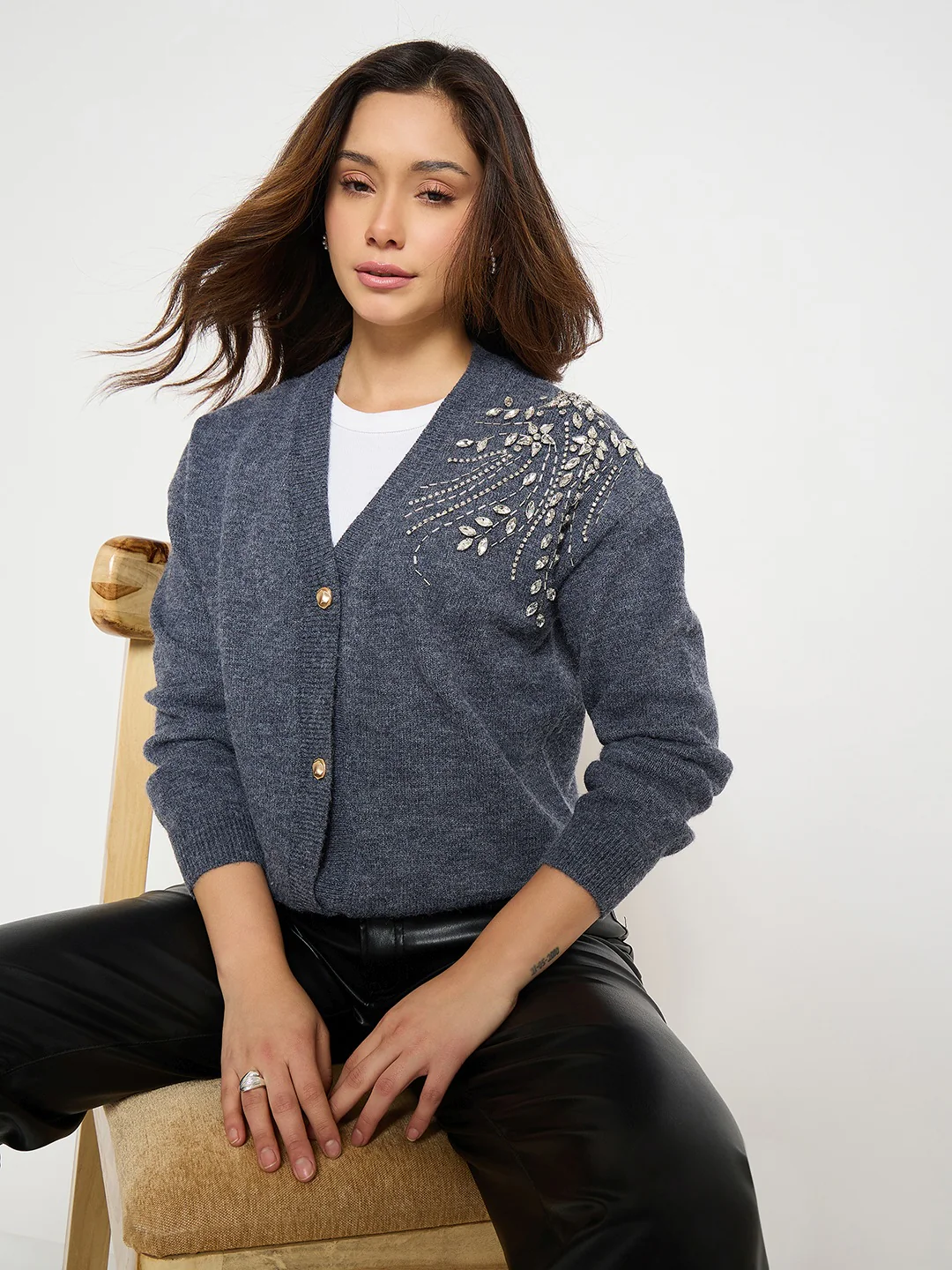 Madame Dark Grey Embroidered Sweater - Image 2