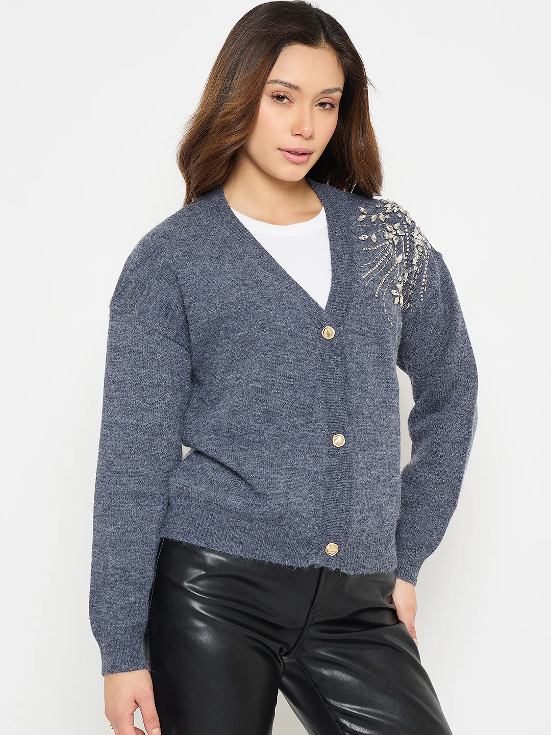 Madame Dark Grey Embroidered Sweater - Image 4