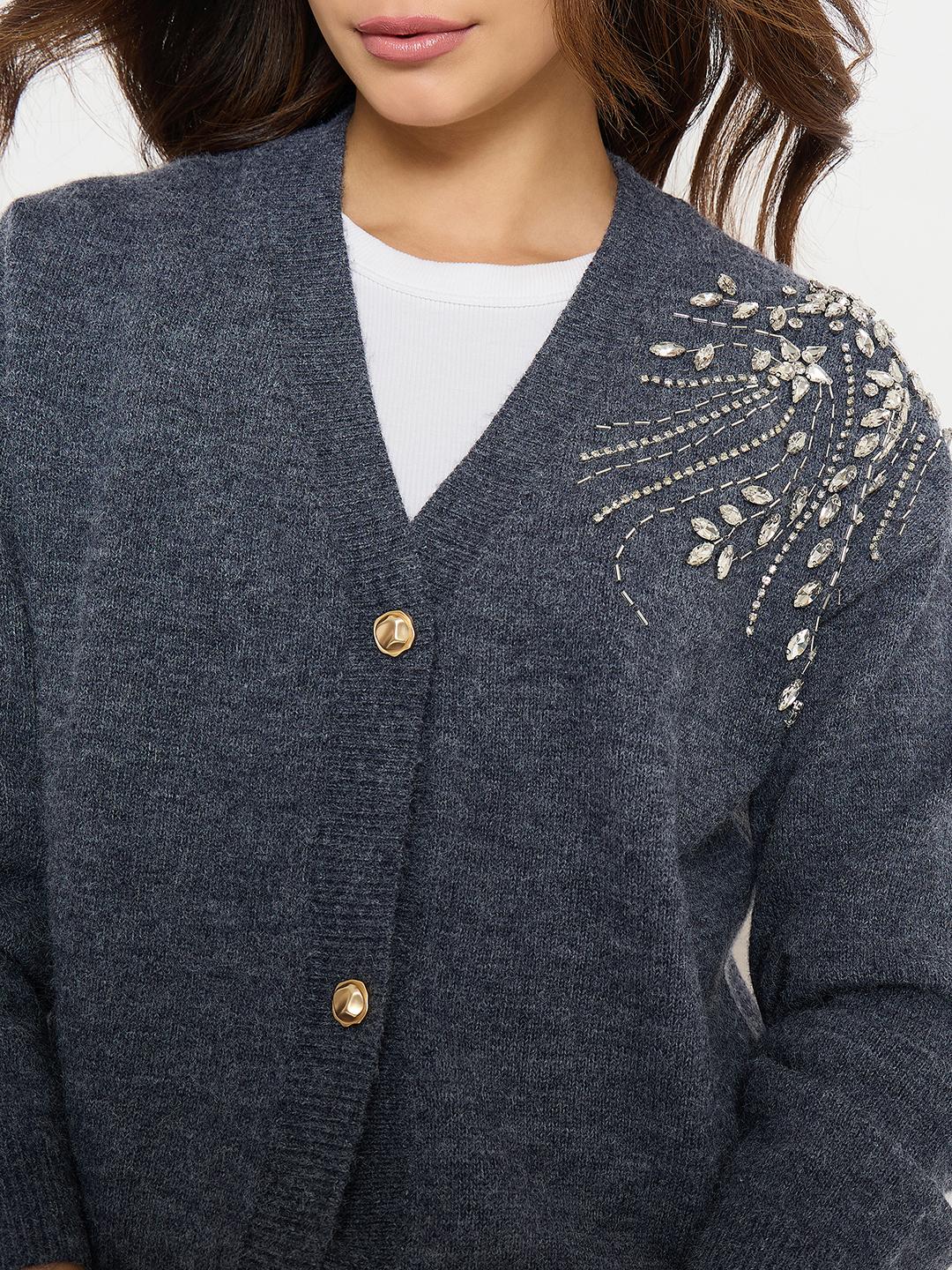 Madame Dark Grey Embroidered Sweater - Image 7