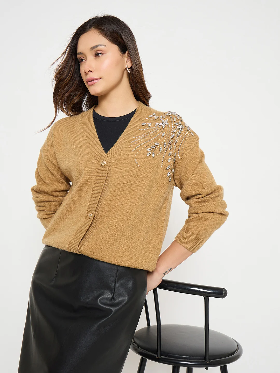 Madame Embellished Khaki Sweater - Image 2